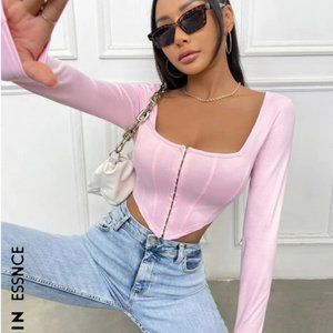 Hook And Eye Asymmetrical Hem Crop Corset Tee